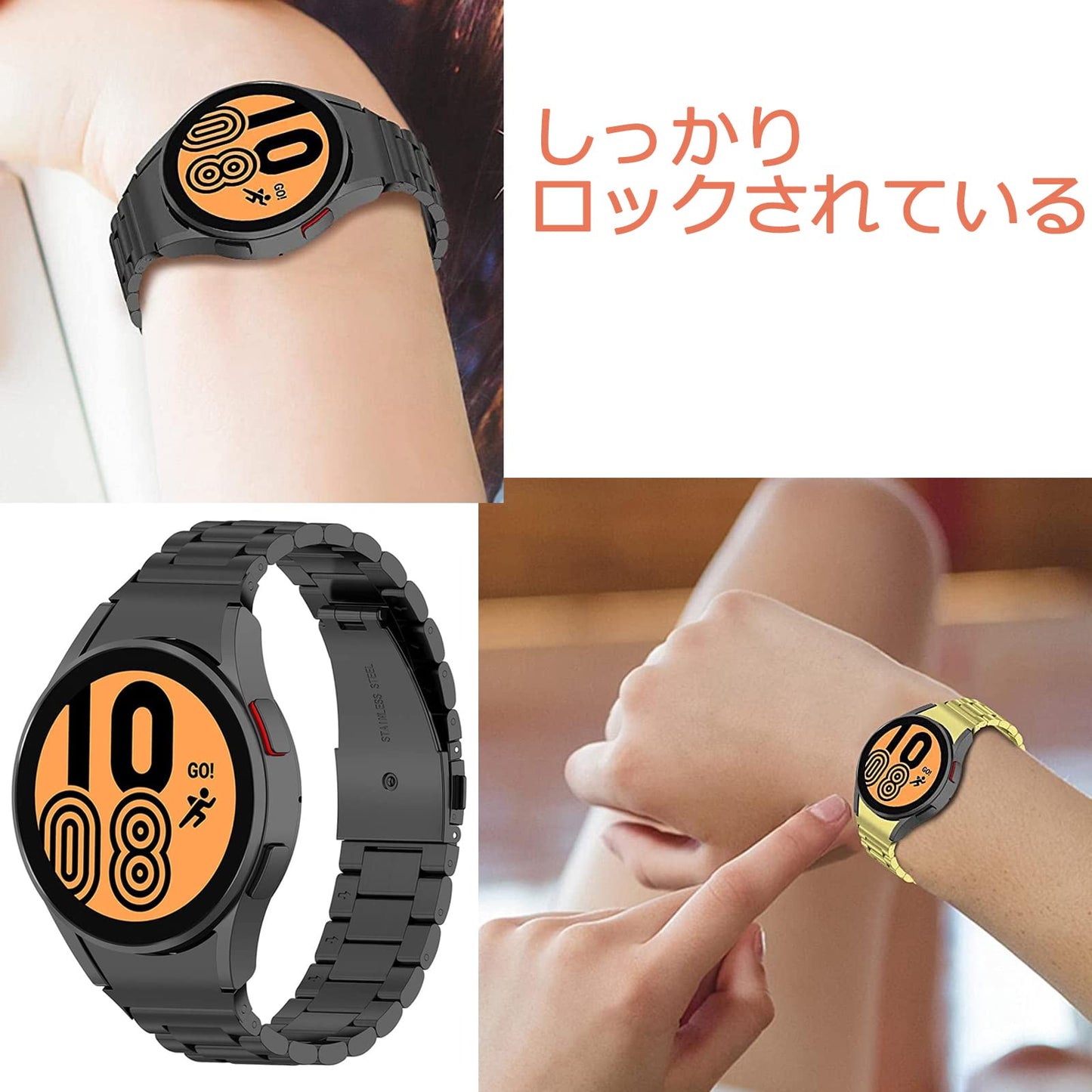 適応Galaxy Watch 4/5/6/7バンドアダプター Galaxyウォッチ5 pro 45mm 44mm 40mm 金属製調整器 ピンタイプ連結器 galaxy watch 6/4 classic 46mm 47mm 42mm 43mm サムスンギャラクシーウォッチ4 クラシック ウォッチ5プロ と互換性のある時計ラグ ストラップ交換金具クラスブ (ブラック)