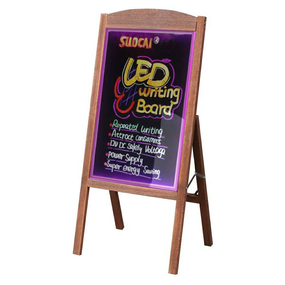 LED 立て看板 ブラックボード 片面 A型 光る看板 看板 スタンド 電飾看板 リモコン付き 屋外 高さ90cm 木製 ウェルカムボード メニューボード 折り畳み可能 手書き看板 黒板 カフェ サロン バー 飲食店 店頭 宣伝