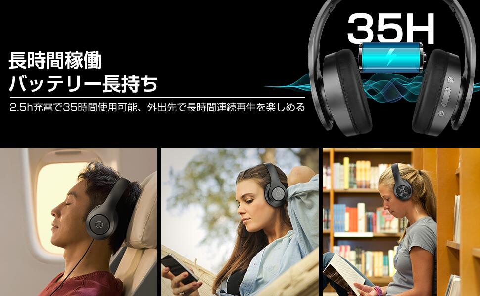【業界最新 6種EQモード】ヘッドホン ワイヤレス ヘッドフォンbluetooth 有線 bluetooth5.3 HIFI音質 35H連続使用 6種EQモード 折りたたみ式 音漏れ防止 収納ケース付き iphone Android 日本語