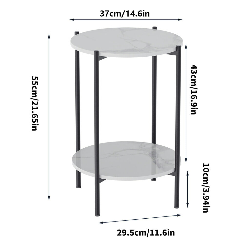 カフェテーブル コーヒーテーブル コンパクト おしゃれ モダン 省スペース フラワースタンド 棚 サイドテーブル 大理石 丸型 幅40×高55cm ナイトテーブル 2段 収納 棚 ベッド/ソファサイドテーブル 高級感 モダン 丸テーブル ミニテーブル ホワイト ゴールド ブラック