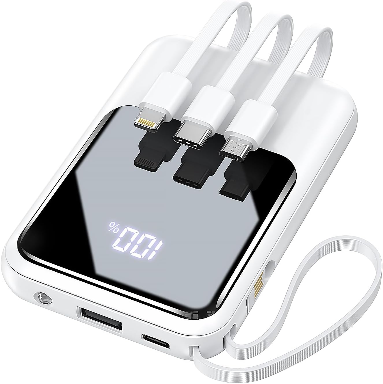 【業界最先端・ケーブル内蔵モデル】モバイルバッテリー 22000mAh 大容量 超薄型 急速充電対応 携帯充電器 USB-Type C入出力ポート 4台同時充電可 LED残量数字表示 スマホ充電器 驚き超軽量 コンパクト 持ち運び便利 機内持込可能 旅行/出張/アウトドア/停電/防災緊急用 PSE認証済 iPhone/iPad/Android全機種対応 防災グッズ プレゼント 日本語説明書付き