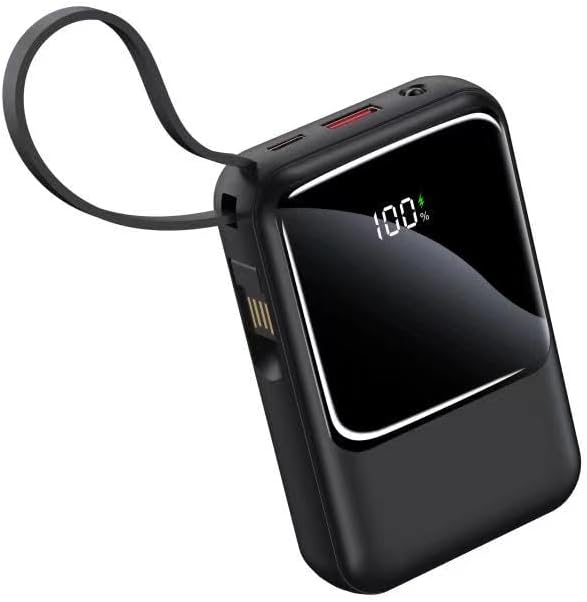 モバイルバッテリー 22000mAh 4台同時充電可 ケーブル内蔵 LED残量数字表示 スマホ充電器 持ち運び便利 機内持込可能