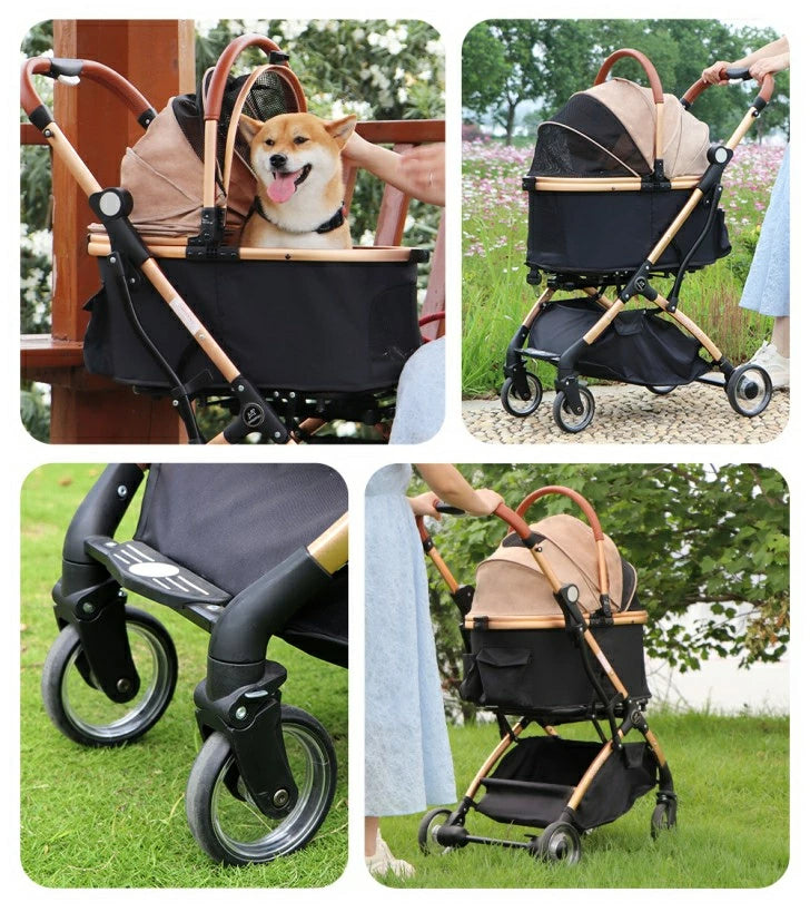 4輪ペットカート 分離型 ペットキャリー 犬カート 犬用 バギー 折りたたみ式 自立可 多頭 小型犬 中型犬 犬バギー 猫用 前輪360°後輪ブレーキ付 多機能 犬用ベビーカー 散歩 外出便利 耐荷重20kg