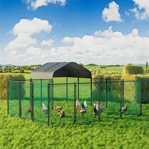 鶏小屋 屋外用鶏ケージ キット 超大型 フェンス 防水カバー付き鶏舎 アヒル サークル 防雨 屋外養殖 庭用 掃除しやすい ドア付き 10平方メートル