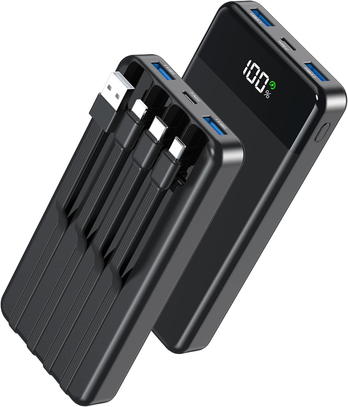 【56800mAh大容量 & ケーブル内蔵】モバイルバッテリー PSE認証済 急速充電 LCDディスプレイ残量表示 最大3.0A出力 おまかせ充電 低電流対応 コンパクト&軽量 持ち運び便利 マルチ安全回路保護 旅行/出張/停電対策/緊急防災 日本語説明書