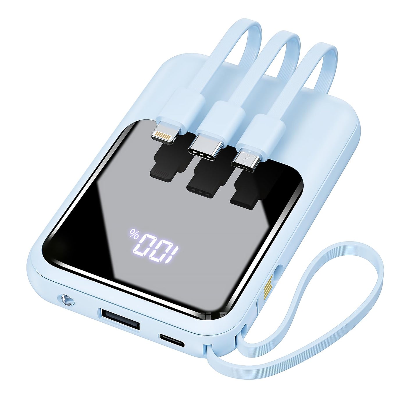 モバイルバッテリー 大容量 急速充電 230g軽量化 PSE技術基準適合品 USB-A/Type-C/Micro-B 4種類ケーブル内蔵 Type-C入力ポート