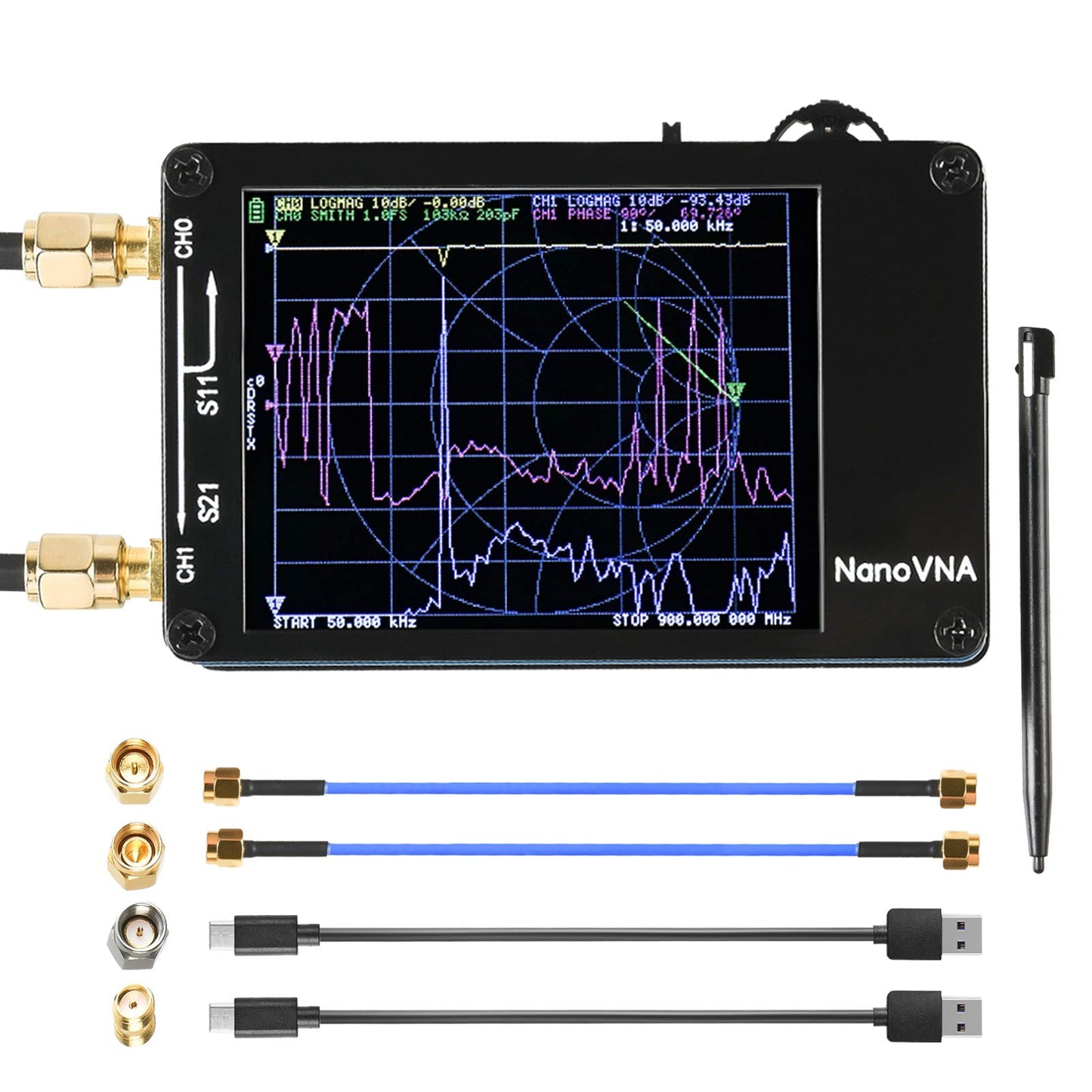 NanoVNA 50KHz-1.5GHz アンテナネットワー クアナライザ ベクトルネットワークアナライザ アンテナ アナライザー 短波MF HF VHF UHF アンテナ アナライザ定在波 アンテナアナライザ 測定Sパラメータ、電圧定在波比、Nano VNA測定ツール DIY 校正