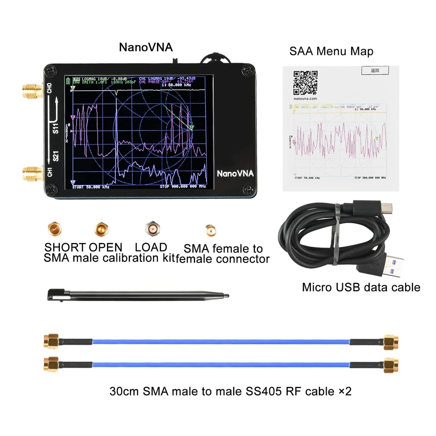 NanoVNA 50KHz-1.5GHz アンテナネットワー クアナライザ ベクトルネットワークアナライザ アンテナ アナライザー 短波MF HF VHF UHF アンテナ アナライザ定在波 アンテナアナライザ 測定Sパラメータ、電圧定在波比、Nano VNA測定ツール DIY 校正
