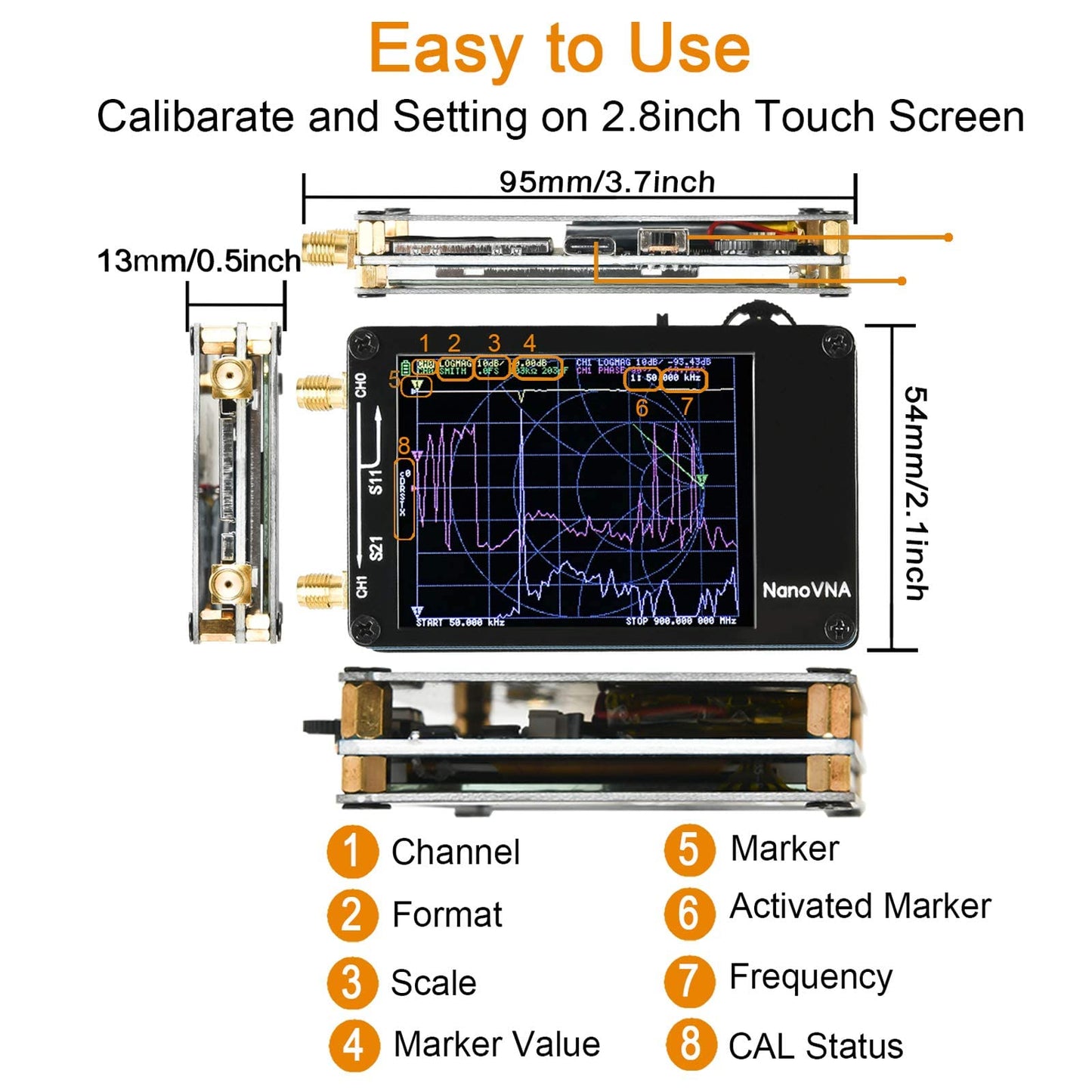 NanoVNA 50KHz-1.5GHz アンテナネットワー クアナライザ ベクトルネットワークアナライザ アンテナ アナライザー 短波MF HF VHF UHF アンテナ アナライザ定在波 アンテナアナライザ 測定Sパラメータ、電圧定在波比、Nano VNA測定ツール DIY 校正