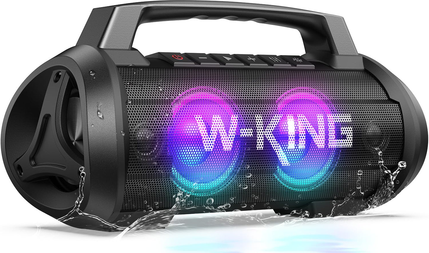 70W(120Wピーク)スピーカー bluetooth、IPX6防水 防塵 大音量、W-KING ポータブルスピーカー 、42時間連続再生、強化された低音(イコライザー)、2台ペアリング/パワーバンク、Bluetooth 5.0、マイク内蔵、TFカード対応、AUX】