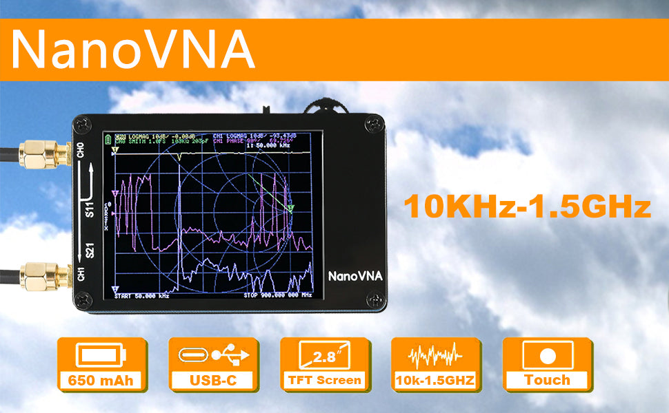 NanoVNA 50KHz-1.5GHz アンテナネットワー クアナライザ ベクトルネットワークアナライザ アンテナ アナライザー 短波MF HF VHF UHF アンテナ アナライザ定在波 アンテナアナライザ 測定Sパラメータ、電圧定在波比、Nano VNA測定ツール DIY 校正