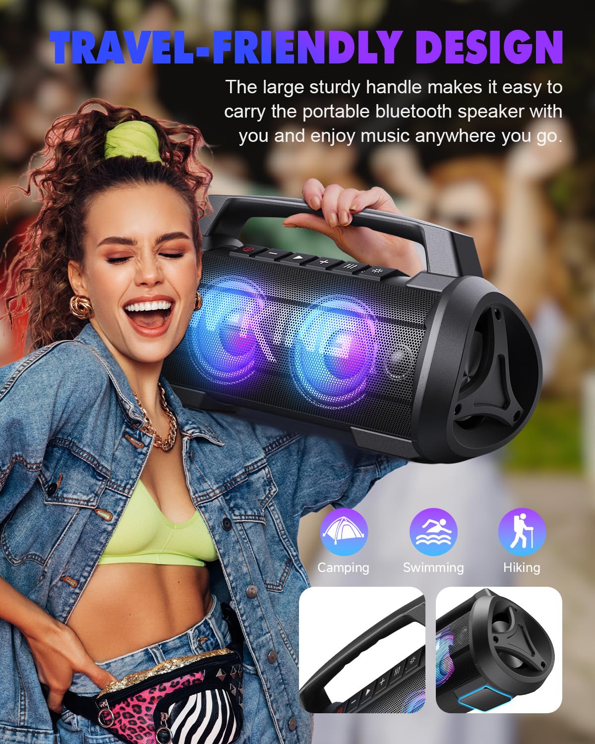 70W(120Wピーク)スピーカー bluetooth、IPX6防水 防塵 大音量、W-KING ポータブルスピーカー 、42時間連続再生、強化された低音(イコライザー)、2台ペアリング/パワーバンク、Bluetooth 5.0、マイク内蔵、TFカード対応、AUX】
