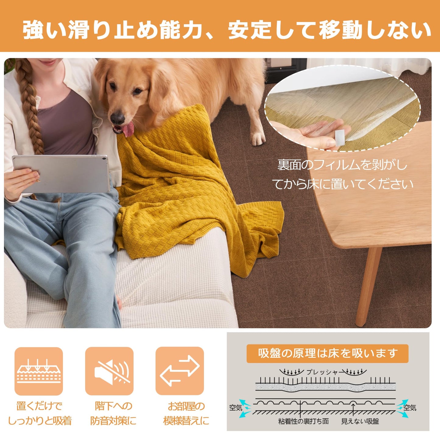 Piiyoow タイルカーペット ジョイントマット ペット カーペット パンチ・タイルカーペット 床マット 適度な厚み ペットフレンドリー すべりどめ 騒音を減らす 吸着力が強い ビッグサイズ 床暖房対応 簡単な洗浄 マルチシーン対応【ブラウン】【ダークグレー】