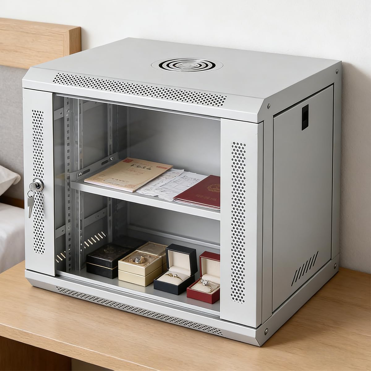 サーバーラック 9U サイドドア取り外し可能 鍵付き 55長さ x 40幅 x 45.8高さ cm 冷間圧延鋼板製 スペース活用 簡単設置 説明書付き