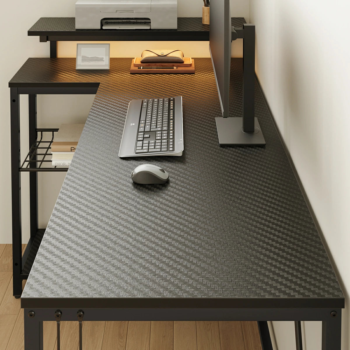ゲーミングデスク 幅約148cm デスク コンセント2口付き L字デスク モニター台 パソコンデスク 150 usbポート&Type-C PCデスク L字デスク 150 おしゃれ 在宅勤務 棚付き L字型デスク オフィスデスク 机 ゲーミングデスク ブラック