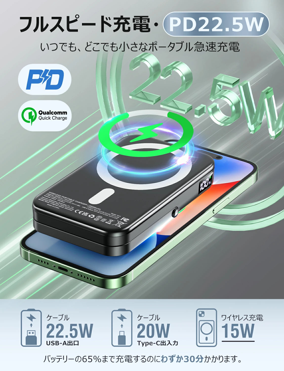 「88%OFF100円クーポン&P5倍で2,379円!」楽天1位【くっつけるだけで充電】 モバイルバッテリー 20000mAh magsafe対応 マグネット式 ズレ難い 3台同時充電 Type-C出入力 軽量/薄型/小型 PD20W&QC3.0対応 急速充電 ワイヤレス充電器 PSE/MFi/Qi認証 iPhone/Android