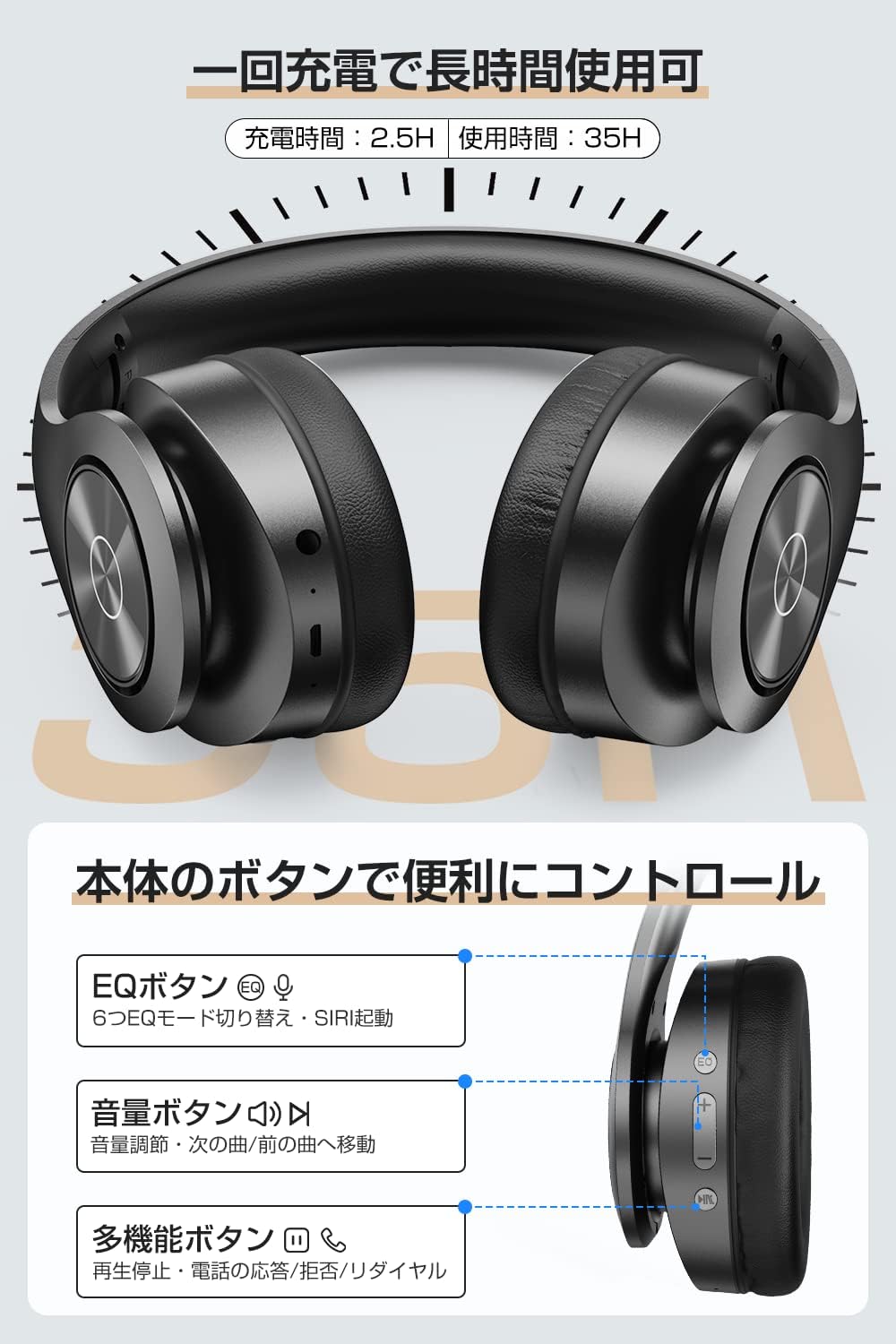 ヘッドホン ワイヤレス ヘッドフォン ヘッドホン bluetooth ヘッドホン 有線 無線 Bluetooth5.3 HIFI音質 35H連続使用 6種EQモード 折りたたみ式 音漏れ防止 収納ケース付き iPhone Android 日本語