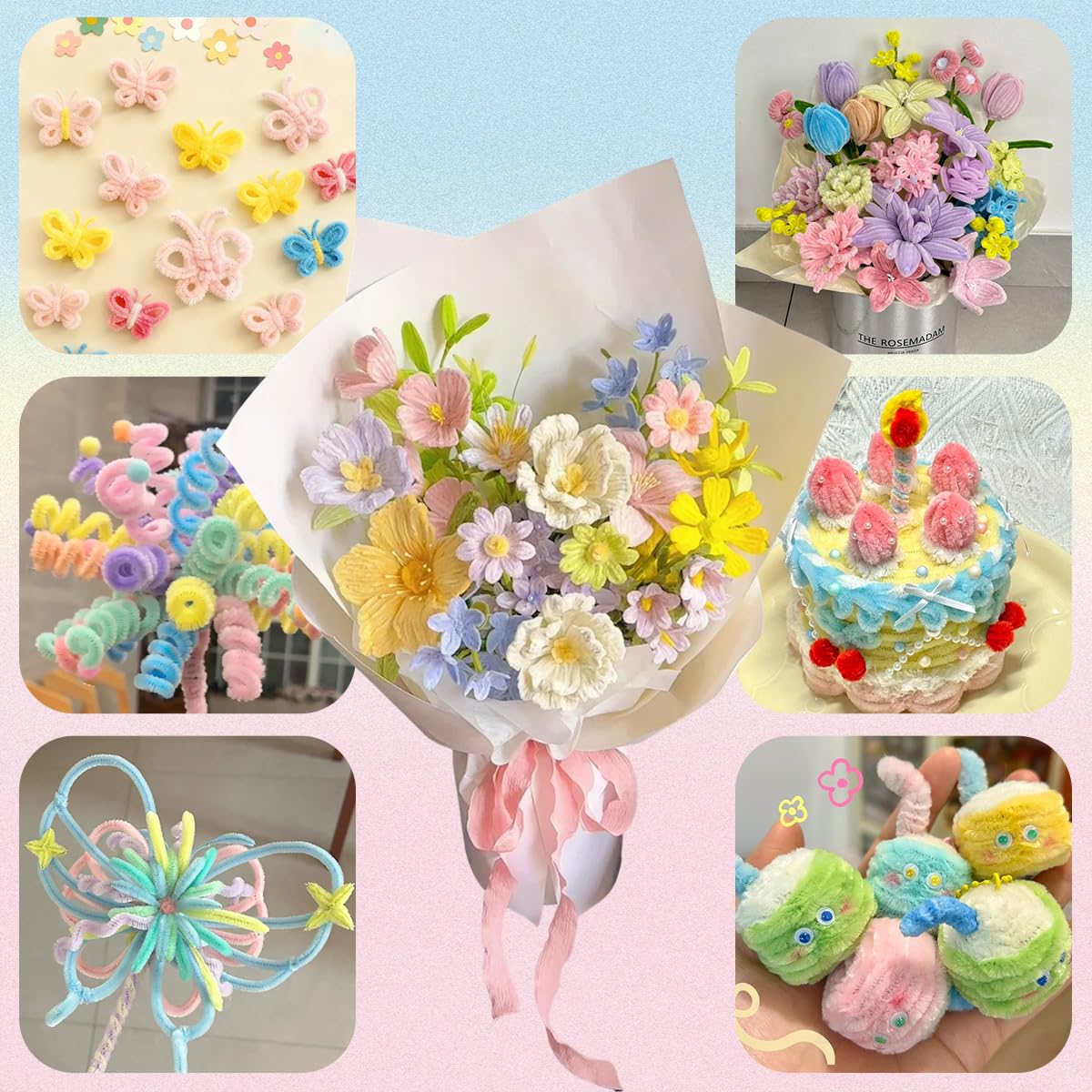 手芸モール カラーミックス 100本 人工花茎10本 工作 モール 花 カラーモール フラワーモール スティック 子供知育玩具 ワイヤーアート 骨格モール アート 造形材料 学校 手作り素材 手芸 用品 記念日 誕生日 母の日 画材