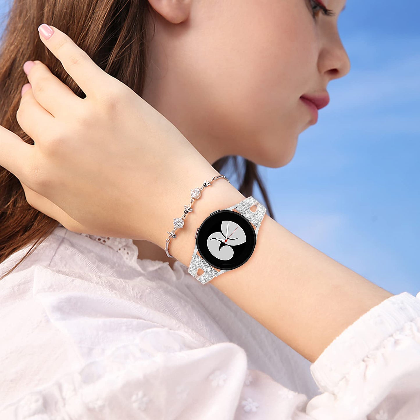コンパチブルGalaxy Watch FE/7/6、Galaxy Watch 6 Classic、Galaxy Watch 5/4 バンド、Galaxy Watch 5 pro、Galaxy Watch 4 Classic バンド 20mmバンド キラキラ 幻の変色 かわいい