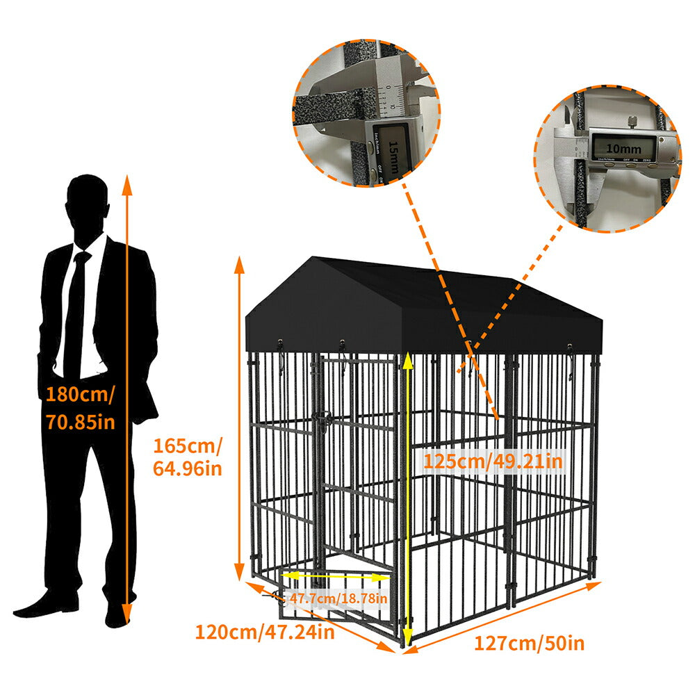 ペットサークル ペットフェンス 屋根付き 屋外用犬小屋 犬用ケージ 幅120 大型犬/中型犬 多頭飼い ペットケージ スチール製 鶏用ケージ 折り畳み式 カタチ変更可能 複数連結可能 室内外兼用 パネル7枚 ドア1枚 ペット用品 組立簡単