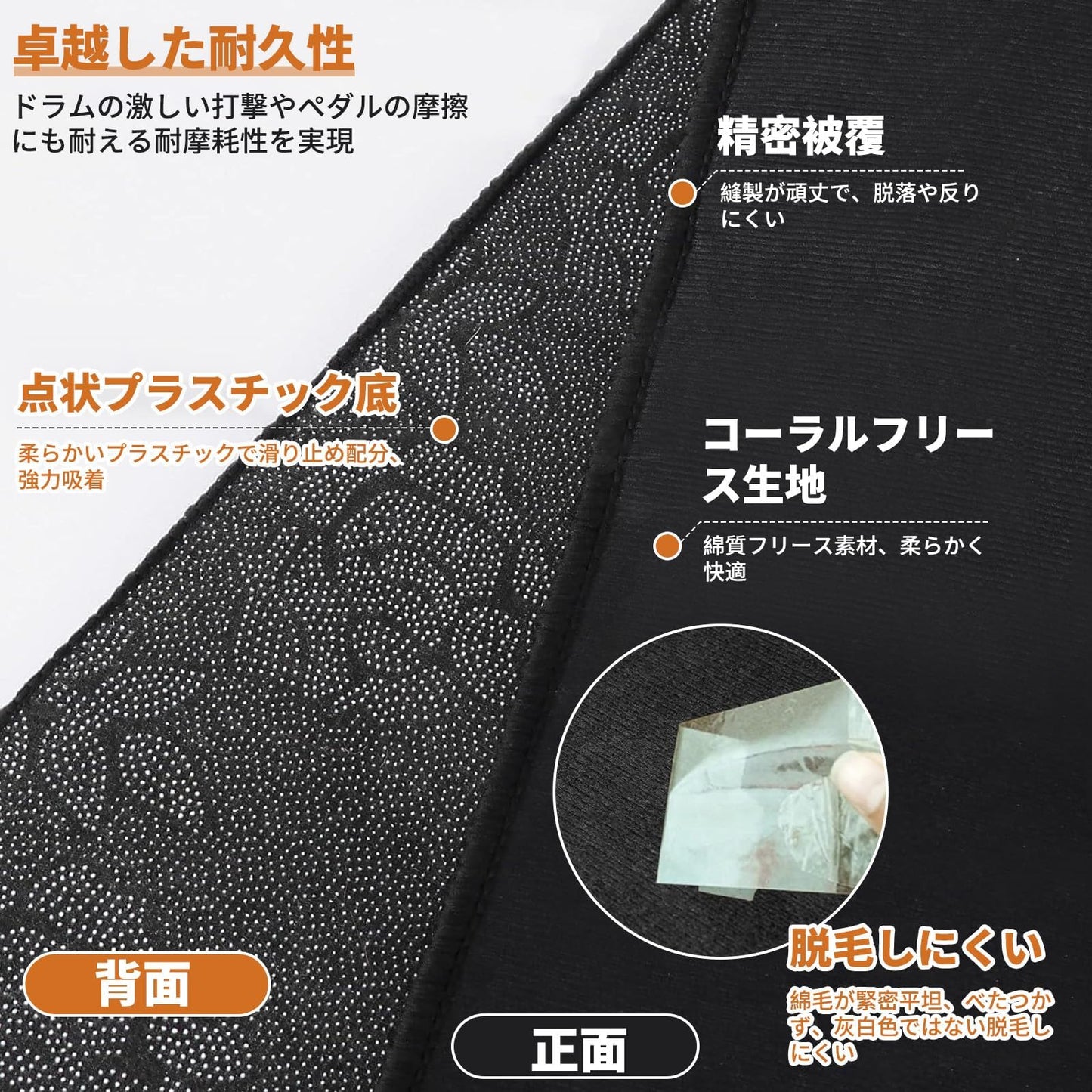 ドラムマット 防振防音 ドラムラグ 滑り止め 振動吸収マット 電子ドラムカーペット アパート 練習用 ドラムラグ 演奏 軽量 カーペット デスクチェア 長方形 ブラック (120cm*160cm)