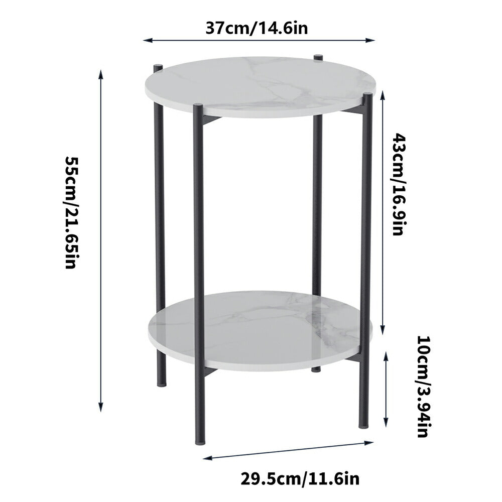 サイドテーブル 大理石 丸型 幅40×高55cm ナイトテーブル 2段 収納 棚 ベッド/ソファサイドテーブル 高級感 モダン 丸テーブル ミニテーブル ホワイト ゴールド ブラック
