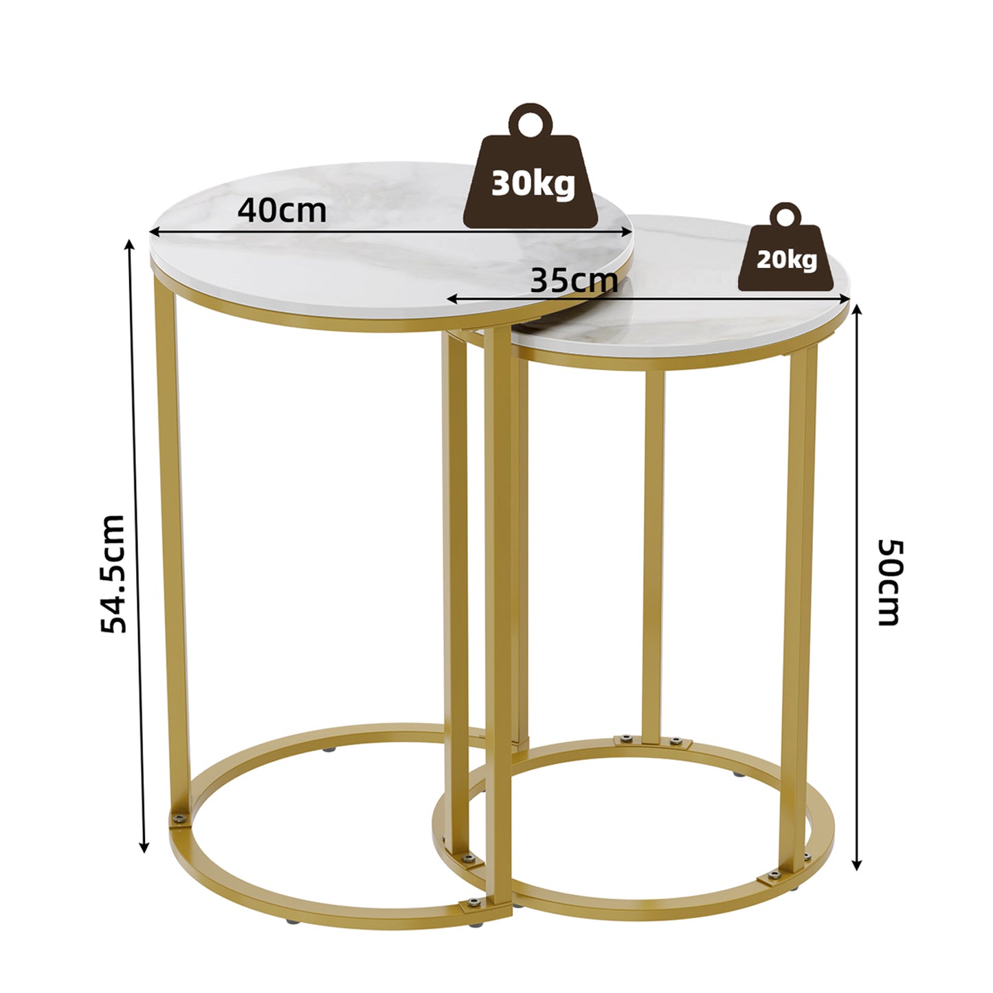 ネストテーブル サイドテーブル 丸 大理石 2個セット テーブルセット 大小 コーヒーテーブル ホワイト ゴールド 幅40/幅35 小さめ ソファテーブル 丸型 ネスティングデザイン おしゃれ モダン インテリア 省スペース 家具