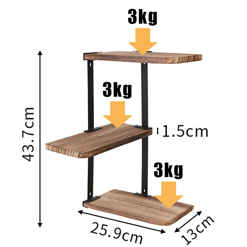 ウォールシェルフ 壁 棚 コーナー 収納 ラック 3段 壁掛けラック 壁掛け棚 木製 おしゃれ 飾り棚 DIY ウォールラック キッチン 洗面所 リビング トイレ 壁面 収納 省スペース
