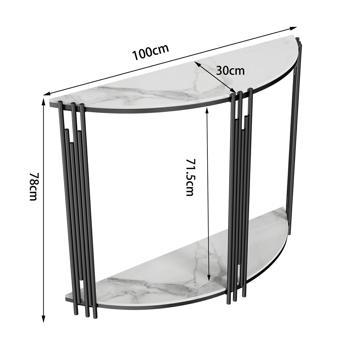【送料無料★沖縄・離島を除く】 コンソールテーブル 大理石 玄関テーブル 半円 2段 奥行き30 ホワイト 飾り棚 収納 インテリア モダン リビング