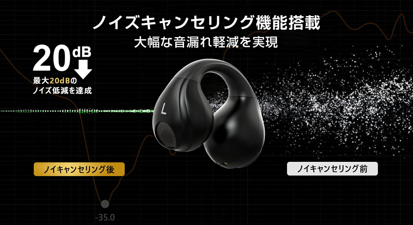 イヤーカフ イヤホン 耳を塞がない 骨伝導の進化 空気伝導イヤホン ワイヤレスイヤホン ブルートゥースイヤホン bluetooth 5.3 LCD残量表示 オープンエア イヤホン iPhone/Android 自動ペアリング Type‐C急速充電