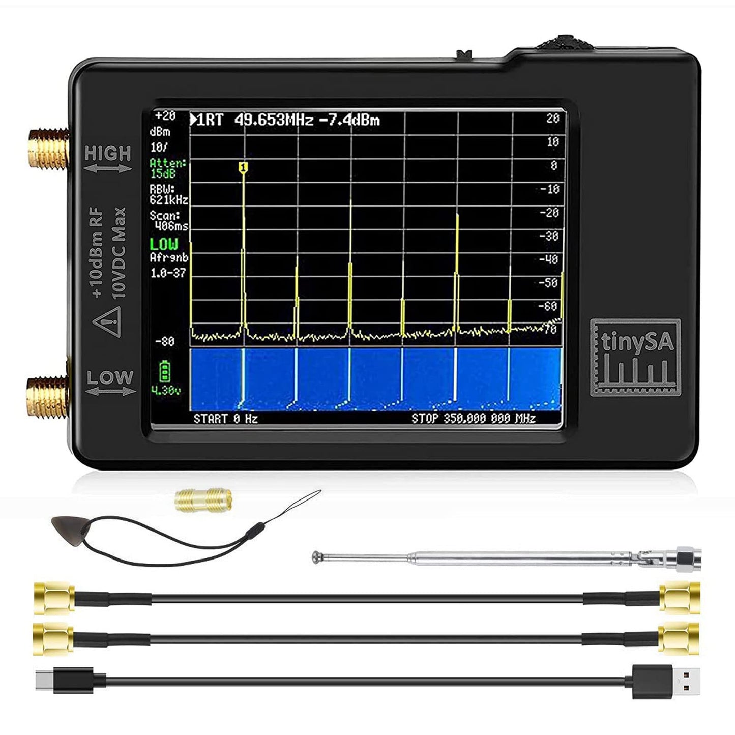 TinySAスペクトラムアナライザハンドヘルド、100kHz〜960MHzポータブル2.8インチタッチスクリーン周波数アナライザMF / HF/VHF UHF入力、650mAバッテリー付き信号発生器として