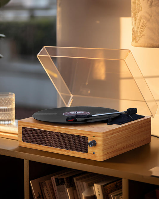 レトロなLPレコードプレーヤー、内蔵スピーカー付きレコードプレーヤー、33/45/78回転速度に対応、7インチ、10インチ、12インチのLPレコードや薄膜レコードに対応