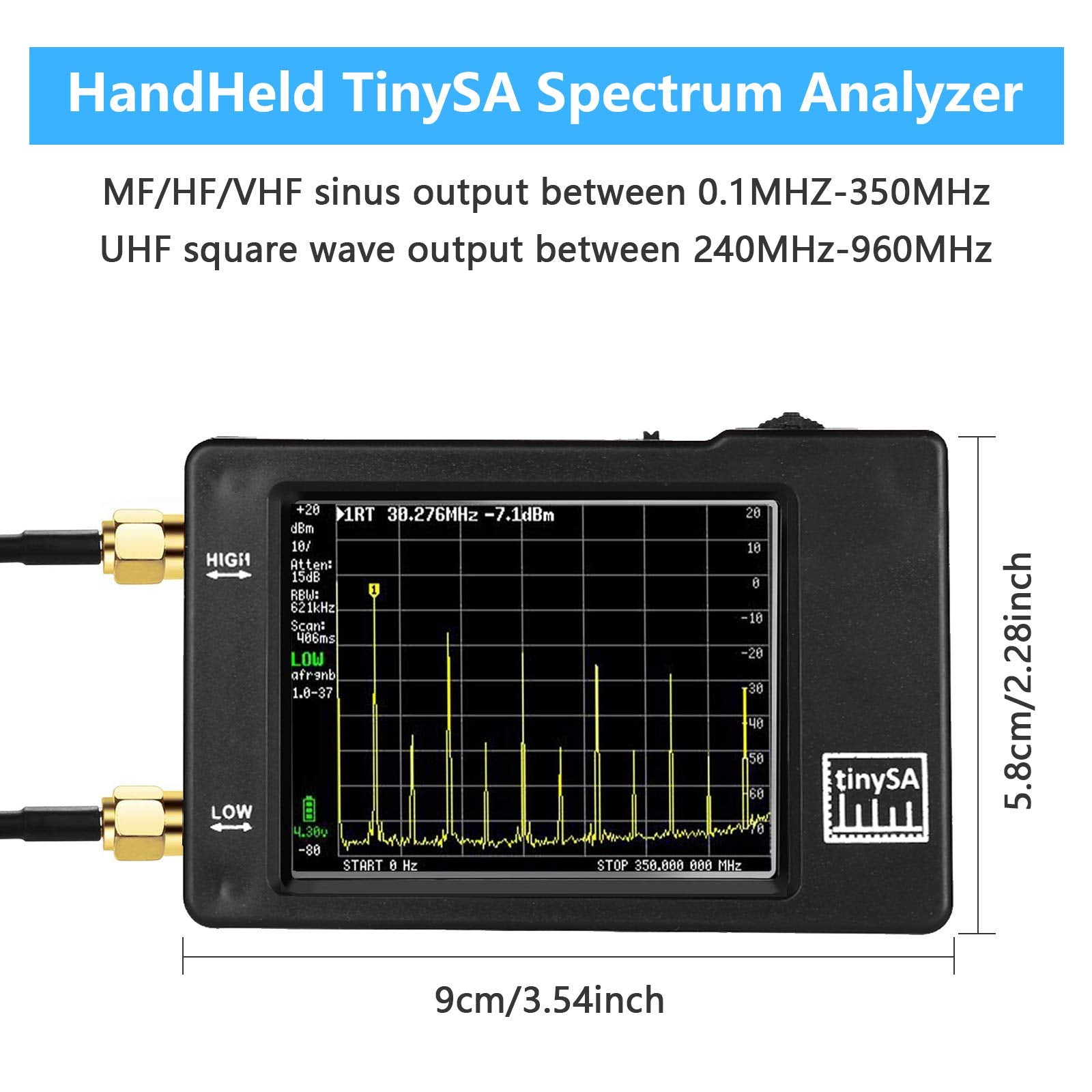 TinySAスペクトラムアナライザハンドヘルド、100kHz〜960MHzポータブル2.8インチタッチスクリーン周波数アナライザMF / H –  HHC貿易