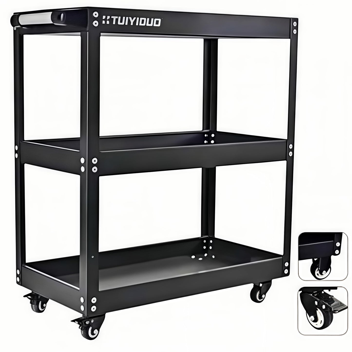 三段 【耐荷重200kg】合金鋼 ツールカート 工具ワゴン 工具カート ドライバーホルダー 工具箱 ツールボックス キャスター付き DIY ガレージ 工具台車 工具収納 運搬 厚み 作業 ガレージ 倉庫 修理工場用 ツールボックス 360° 可動式日本語説明書付き(大) (78.5*65.5*37cm)