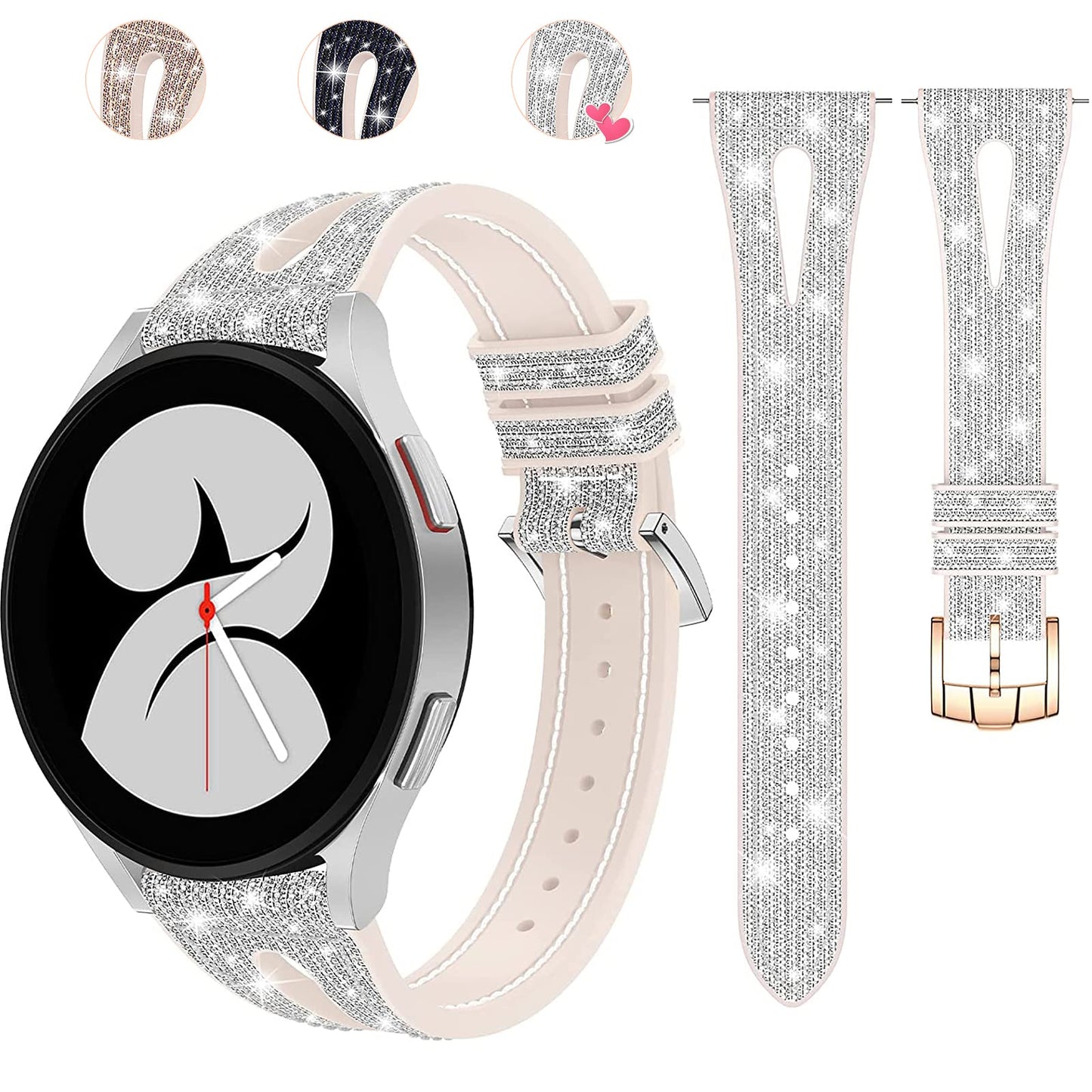 コンパチブルGalaxy Watch FE/7/6、Galaxy Watch 6 Classic、Galaxy Watch 5/4 バンド、Galaxy Watch 5 pro、Galaxy Watch 4 Classic バンド 20mmバンド キラキラ 幻の変色 かわいい