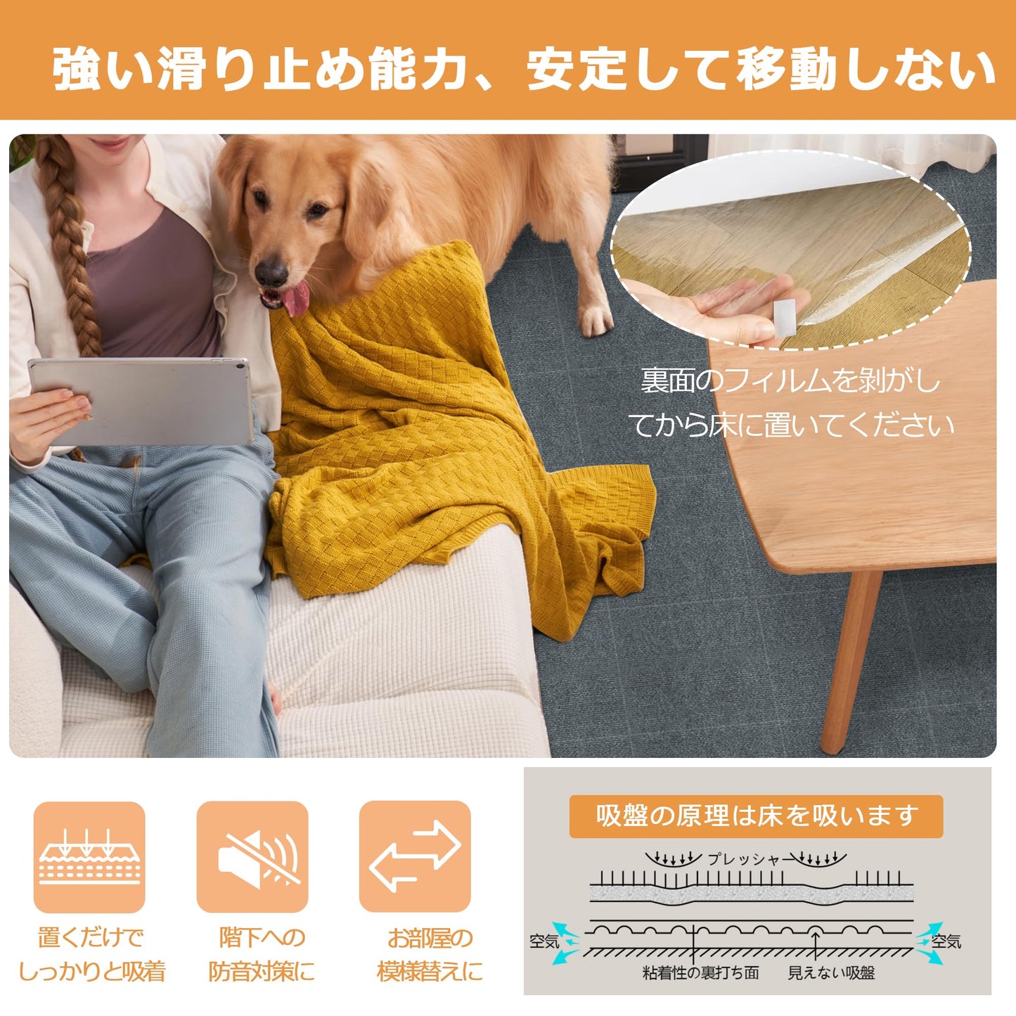 Piiyoow タイルカーペット ジョイントマット ペット カーペット パンチ・タイルカーペット 床マット 適度な厚み ペットフレンドリー すべりどめ 騒音を減らす 吸着力が強い ビッグサイズ 床暖房対応 簡単な洗浄 マルチシーン対応【ブラウン】【ダークグレー】