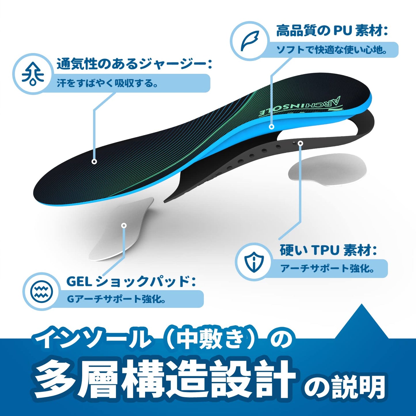 インソール 衝撃吸収 ゲルかかとクッション 立ち仕事 足疲れない QBK 中敷き 足底筋膜炎、扁平足用 x脚、o脚 アーチサポート メンズ、レディース兼用 サイズ調整 矯正中敷 Lサイズ