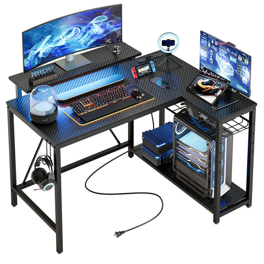ゲーミングデスク 幅約148cm デスク コンセント2口付き L字デスク モニター台 パソコンデスク 150 usbポート&Type-C PCデスク L字デスク 150 おしゃれ 在宅勤務 棚付き L字型デスク オフィスデスク 机 ゲーミングデスク ブラック